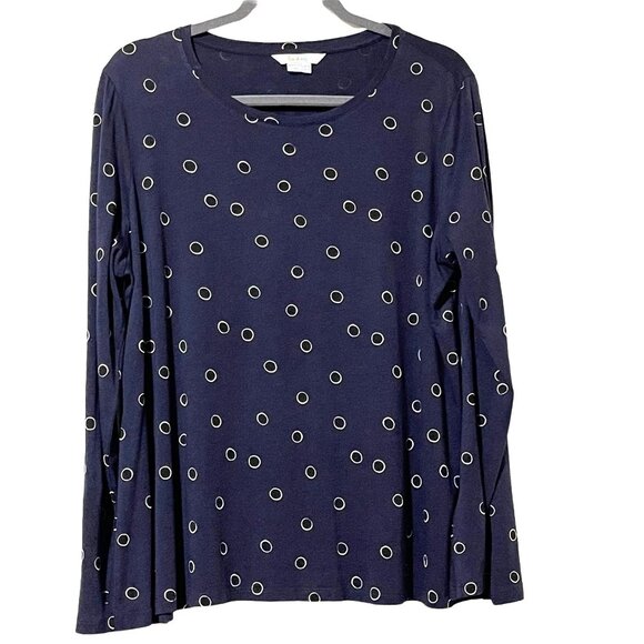Boden Navy Polka Dot Long Sleeve Top UK18 US14 Tencel & Cotton Blend - Picture 1 of 9